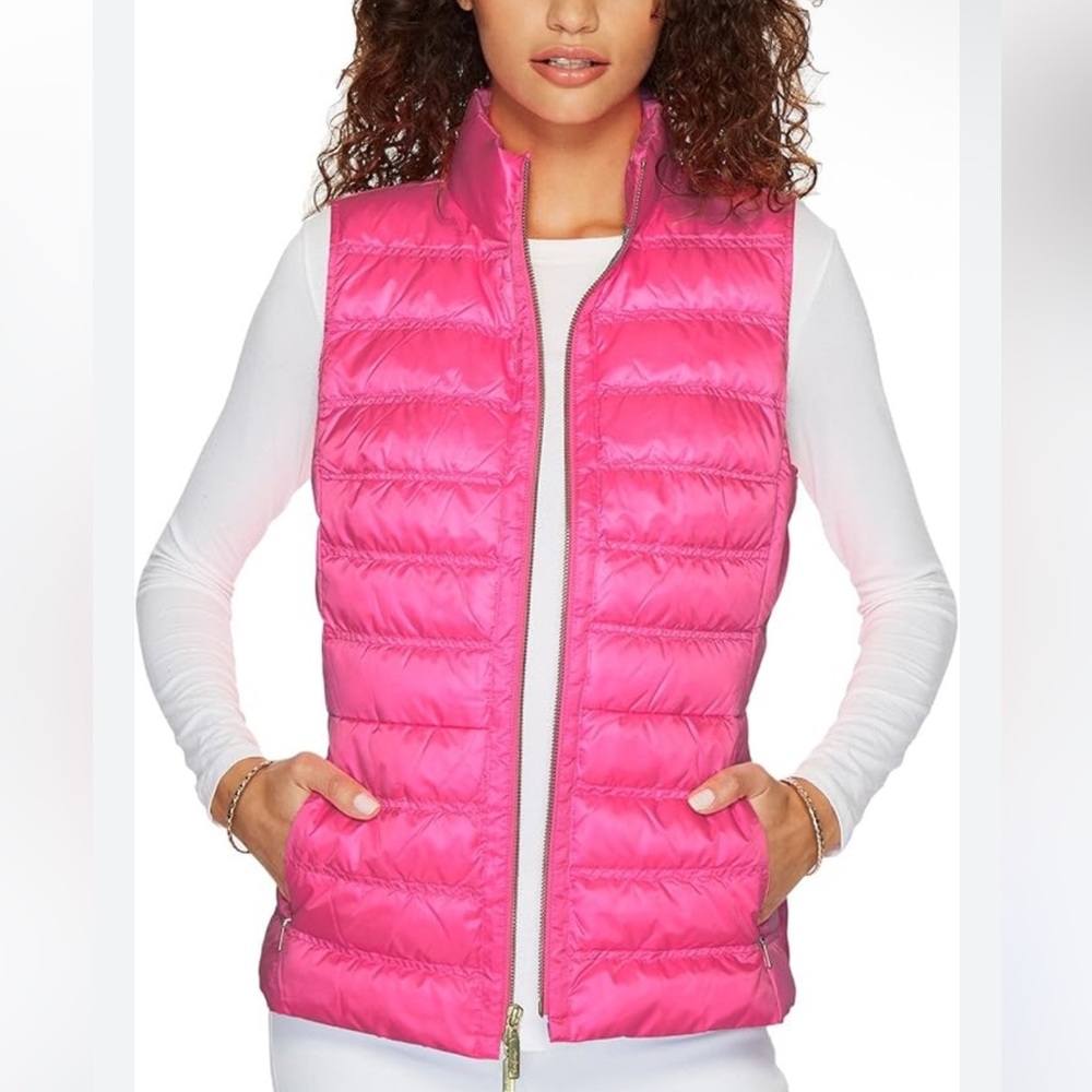 Lilly Pulitzer Elana Puffer Vest Women’s XS Pink Sunset Outwear Zip-Up Down Fill